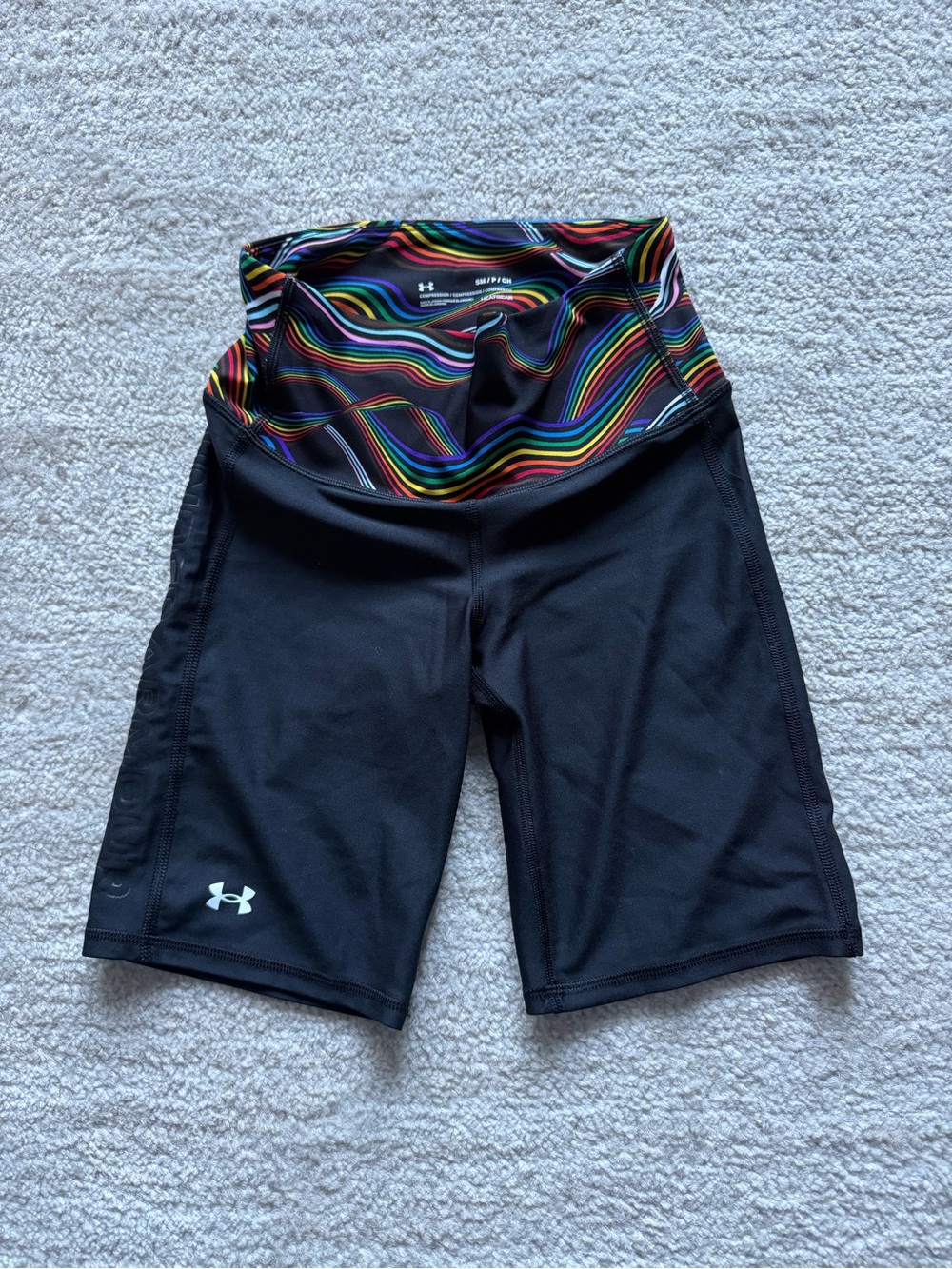 Under Armour Black Athletic Shorts with Rainbow Stripe Waistband